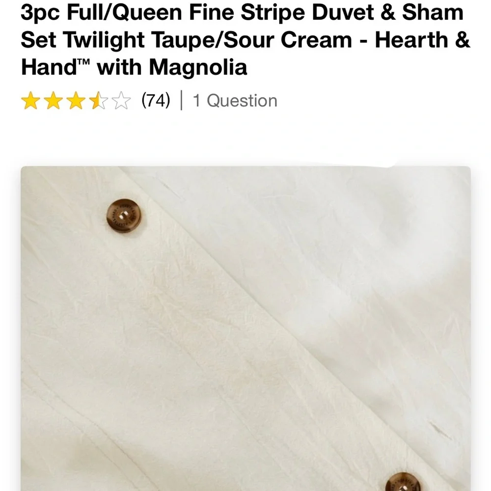 3pc Full/Queen Fine Stripe Duvet &Sham
Set Twilight Taupe Sour Cream Hearth&Hand - Picture 5 of 5